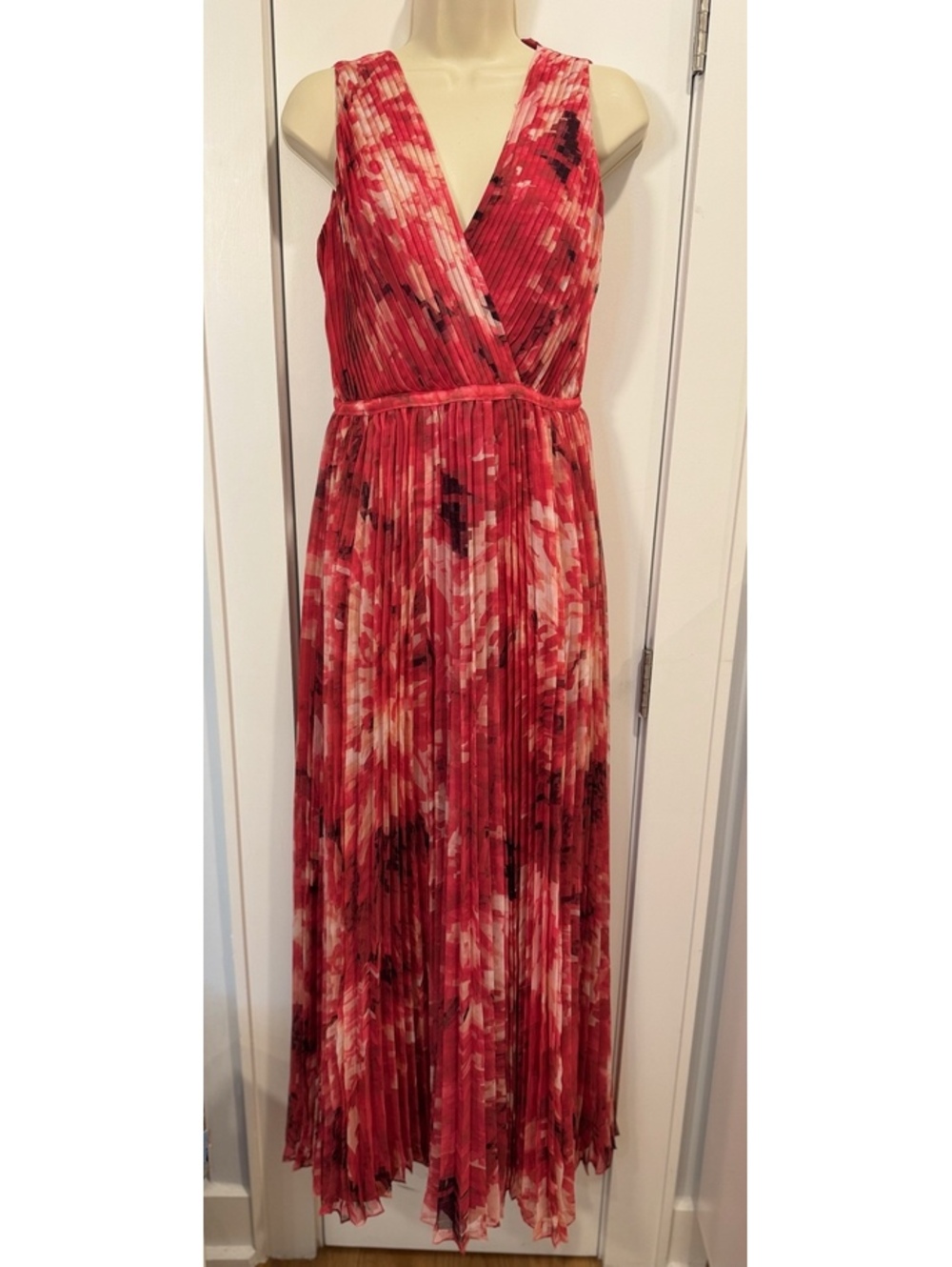 Halston Heritage Red Pleated Maxi Dress Size 4